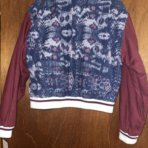 Free People Women's Bomber Jacket Size XS Varsity Chambray Print We The Free - Picture 3 of 10